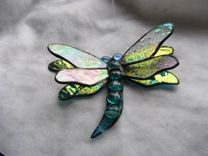 Double Winged Dragonfly Stained Glass Art In Aqua And Teal 2 small