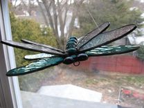 Double Winged Dragonfly Stained Glass Art In Aqua And Teal 4 small