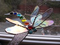 Double Winged Stained Glass Dragonfly In Chakra Colors 3 small