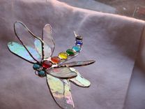 Double Winged Stained Glass Dragonfly In Chakra Colors 5 small