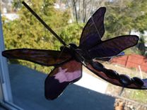 Double Winged Dragonfly Stained Glass Art In Purple 1 small