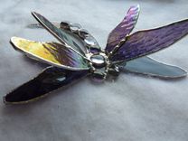 Double Winged Dragonfly Stained Glass Art In Purple 2 small