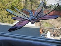Double Winged Dragonfly Stained Glass Art In Purple 3 small