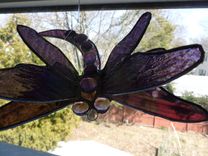 Double Winged Dragonfly Stained Glass Art In Purple 4 small