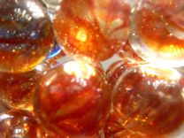 Cubic Glass Paperweight With Orange-Colored Glass Marbles 4 small