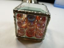 Cubic Glass Paperweight With Orange-Colored Glass Marbles 5 small