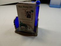 Custom Stained Glass Business Card Holder In Iridescent Blue 2 small