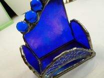 Custom Stained Glass Business Card Holder In Iridescent Blue 5 small