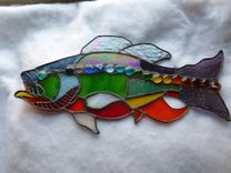 Rhode Island Rainbow Large Mouth Bass Stained Glass Art 2 small