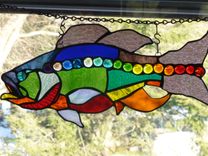 Rhode Island Rainbow Large Mouth Bass Stained Glass Art 3 small