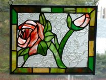 Red Rose Stained Glass Panel With Green And Brown Border 1 small