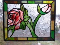 Red Rose Stained Glass Panel With Green And Brown Border 2 small