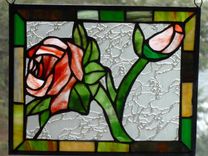 Red Rose Stained Glass Panel With Green And Brown Border 5 small