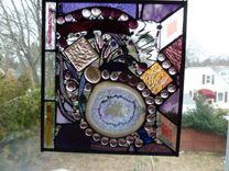 Amethyst-Colored Stained Glass Abstract Mixed Media Panel 1 small