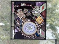 Amethyst-Colored Stained Glass Abstract Mixed Media Panel 5 small