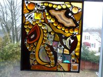Amber-Colored Stained Glass Abstract Art Panel 1 small