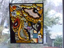 Amber-Colored Stained Glass Abstract Art Panel 2 small