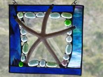 Shell Starfish Stained Glass Mixed Media Panel 1 small