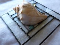 Stained Glass Abstract Mixed Media Art With Shell 4 small