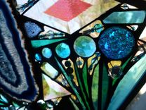 Turquoise-Themed Stained Glass Mixed Media Panel 1 small