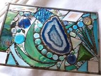 Turquoise-Themed Stained Glass Mixed Media Panel 2 small