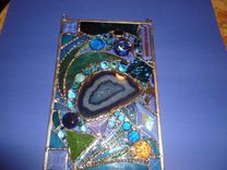 Turquoise-Themed Stained Glass Mixed Media Panel 3 small