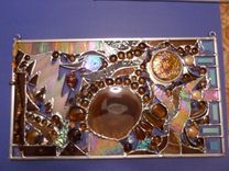 Amber-Themed Stained Glass Mixed Media Panel "Dreaming Of Amber Number 3'' 2 small