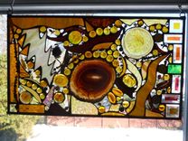 Amber-Themed Stained Glass Mixed Media Panel "Dreaming Of Amber Number 3'' 3 small