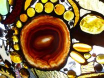 Amber-Themed Stained Glass Mixed Media Panel "Dreaming Of Amber Number 3'' 4 small