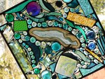 Turquoise-Themed Stained Glass Mixed Media Panel "Lost In Turquoise And Loving It'' 1 small