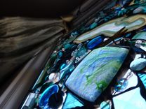 Turquoise-Themed Stained Glass Mixed Media Panel "Lost In Turquoise And Loving It'' 2 small