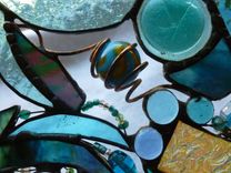Turquoise-Themed Stained Glass Mixed Media Panel "Lost In Turquoise And Loving It'' 3 small