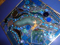 Turquoise-Themed Stained Glass Mixed Media Panel "Lost In Turquoise And Loving It'' 5 small