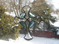 Beveled Stained Glass Celtic Cross In Turquoise 2 small