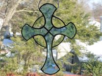Beveled Stained Glass Celtic Cross In Turquoise 4 small