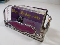 Stained Glass Business Card Holder With Pink Brazilian Agate 1 small