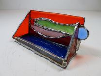 Multi-Colored Stained Glass Business Card Holder With Glass Gem "Funky Fun'' 2 small