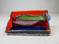 Multi-Colored Stained Glass Business Card Holder With Glass Gem "Funky Fun'' 3 small