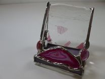 Stained Glass Upright Business Card Holder With Pink Brazilian Agate 1 small