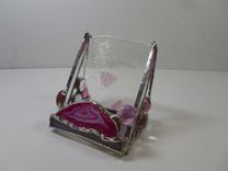 Stained Glass Upright Business Card Holder With Pink Brazilian Agate 2 small