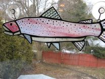 Stained Glass Rainbow Trout In Iridescent Pink 5 small