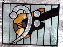 Beveled Fender Bass And F Clef Stained Glass Panel 2 small
