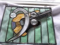 Beveled Fender Bass And F Clef Stained Glass Panel 3 small