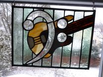 Beveled Fender Bass And F Clef Stained Glass Panel 4 small
