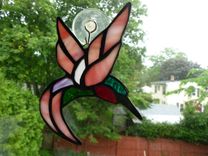 Iridescent Stained Glass Ruby-Throated Hummingbird Light Catcher 2 small