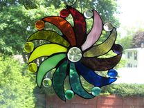 Multicolored Stained Glass Moon Face And Sun Rays Light Catcher 1 small