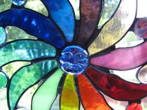 Multicolored Stained Glass Moon Face And Sun Rays Light Catcher 2 small