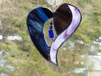 Blue And Purple Stained Glass Heart With Beads And Crystals 1 small