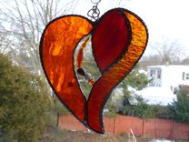 Orange And Red Stained Glass Heart With Beads And Crystals 1 small