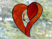 Orange And Red Stained Glass Heart With Beads And Crystals 2 small